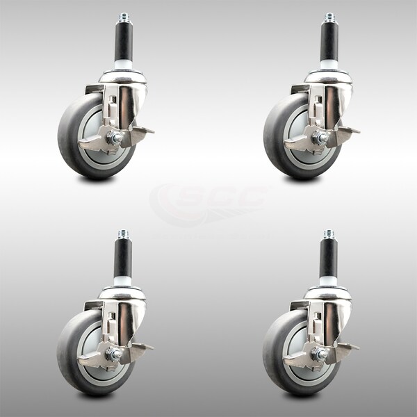 Service Caster 4 Inch 316SS Thermoplastic Rubber Swivel 7/8 Inch Stem Caster Set Brake SCC SCC-SS316EX20S414-TPRB-TLB-78-4 - main